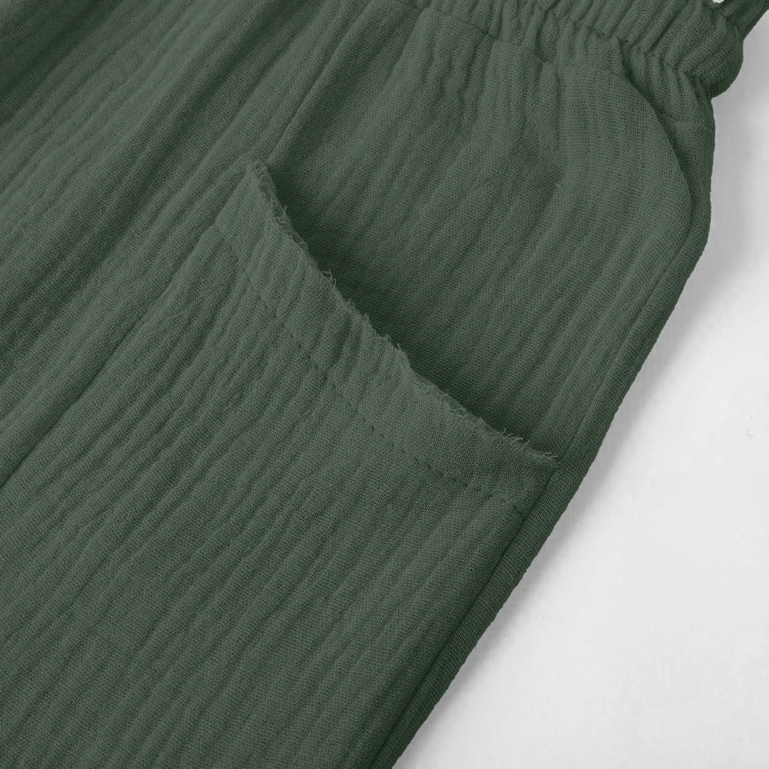 Womens Linen Wide Leg Capri Pants Casual High Waisted Pants Loose Lightweight Beach Harem Pant Summer Vacation Trouser