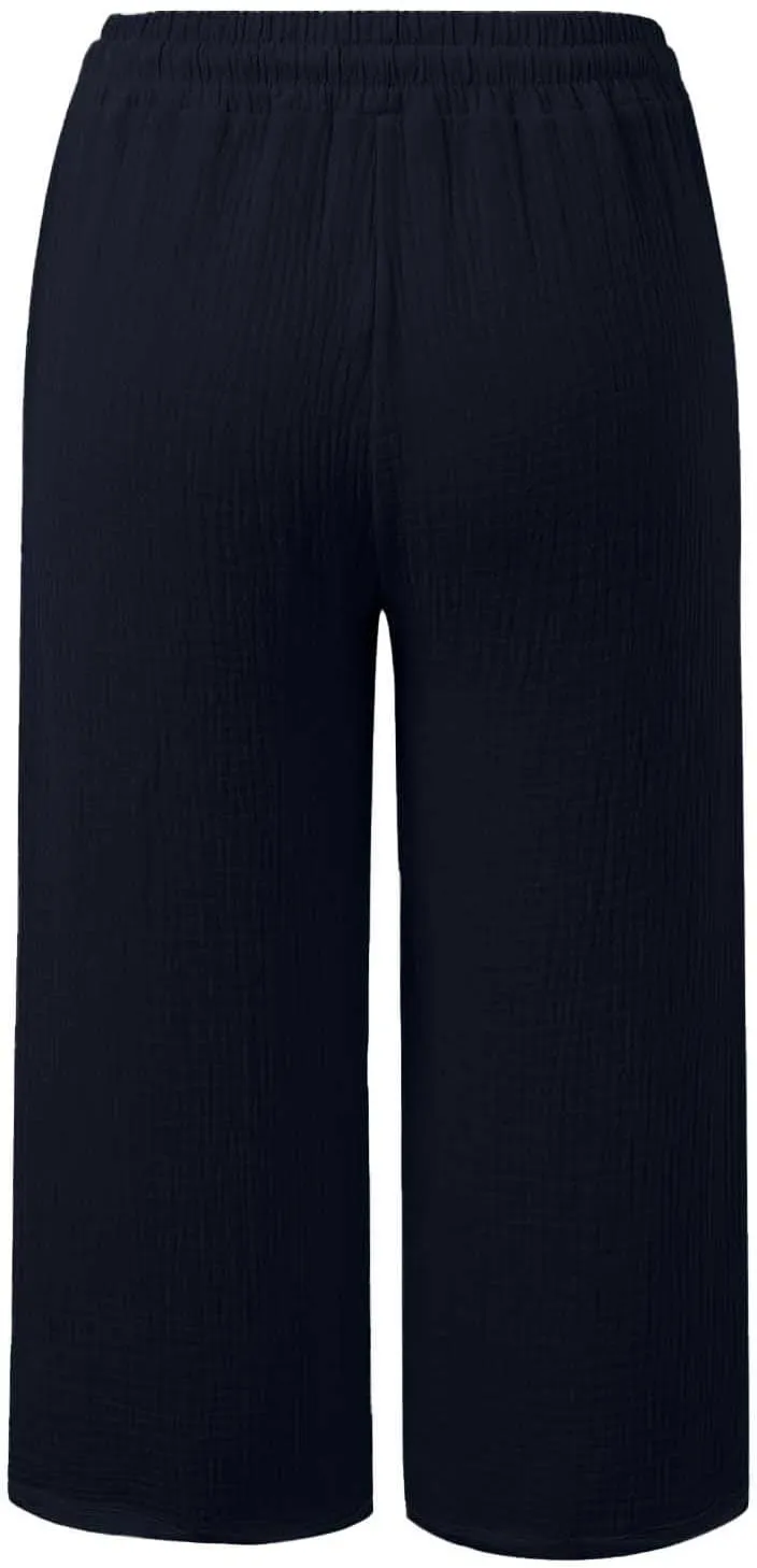 Womens Linen Wide Leg Capri Pants Casual High Waisted Pants Loose Lightweight Beach Harem Pant Summer Vacation Trouser