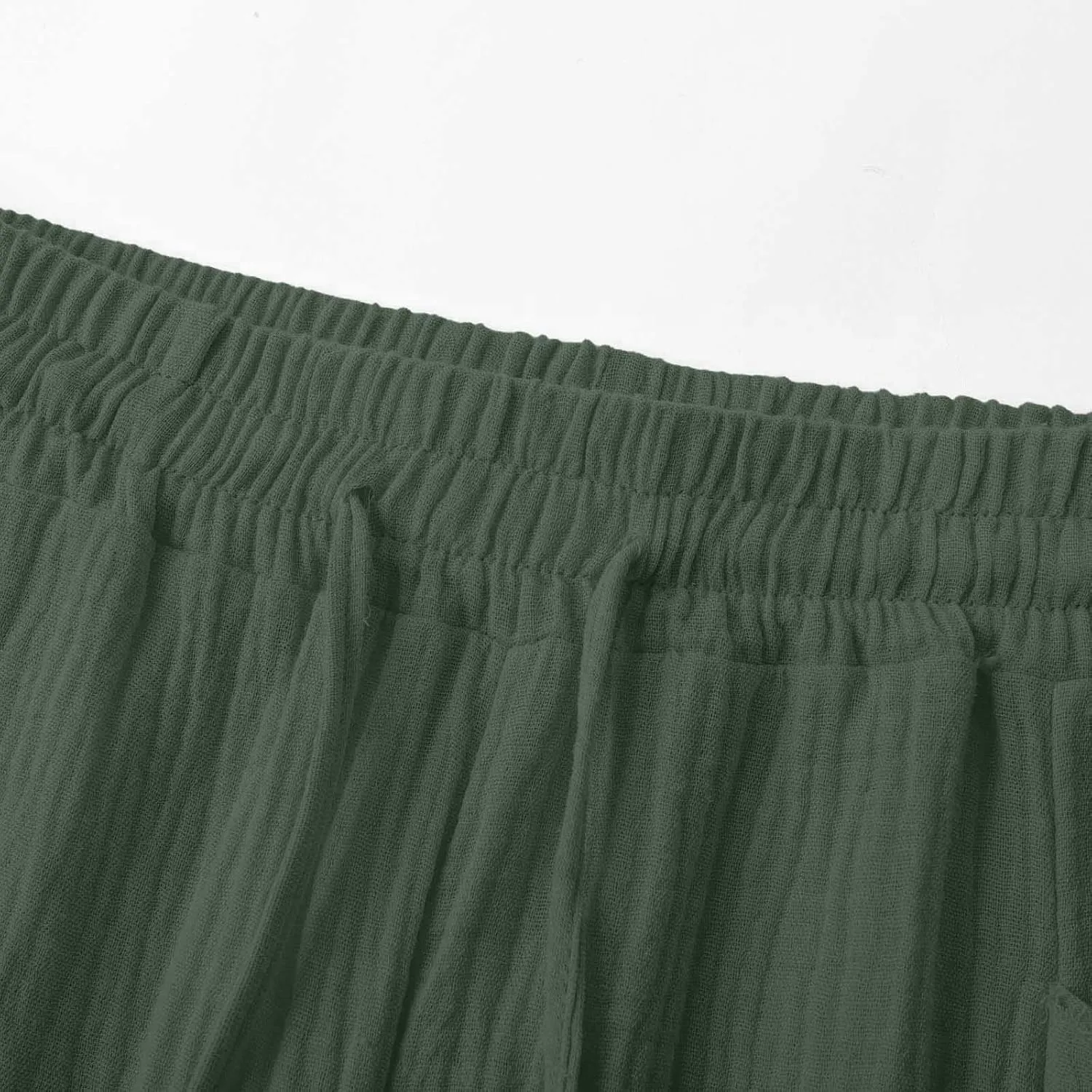 Womens Linen Wide Leg Capri Pants Casual High Waisted Pants Loose Lightweight Beach Harem Pant Summer Vacation Trouser