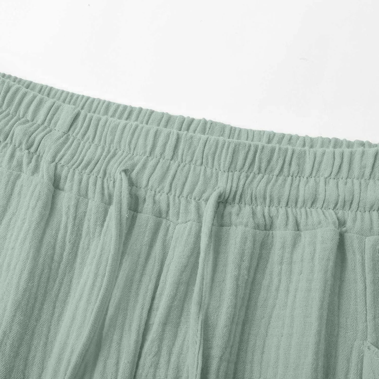 Womens Linen Wide Leg Capri Pants Casual High Waisted Pants Loose Lightweight Beach Harem Pant Summer Vacation Trouser