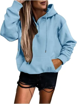 Women's Long Sleeve Oversized Pullover Solid Color Letter Print Hoodie Fall Winter Loose Sweatshirt with Pockets