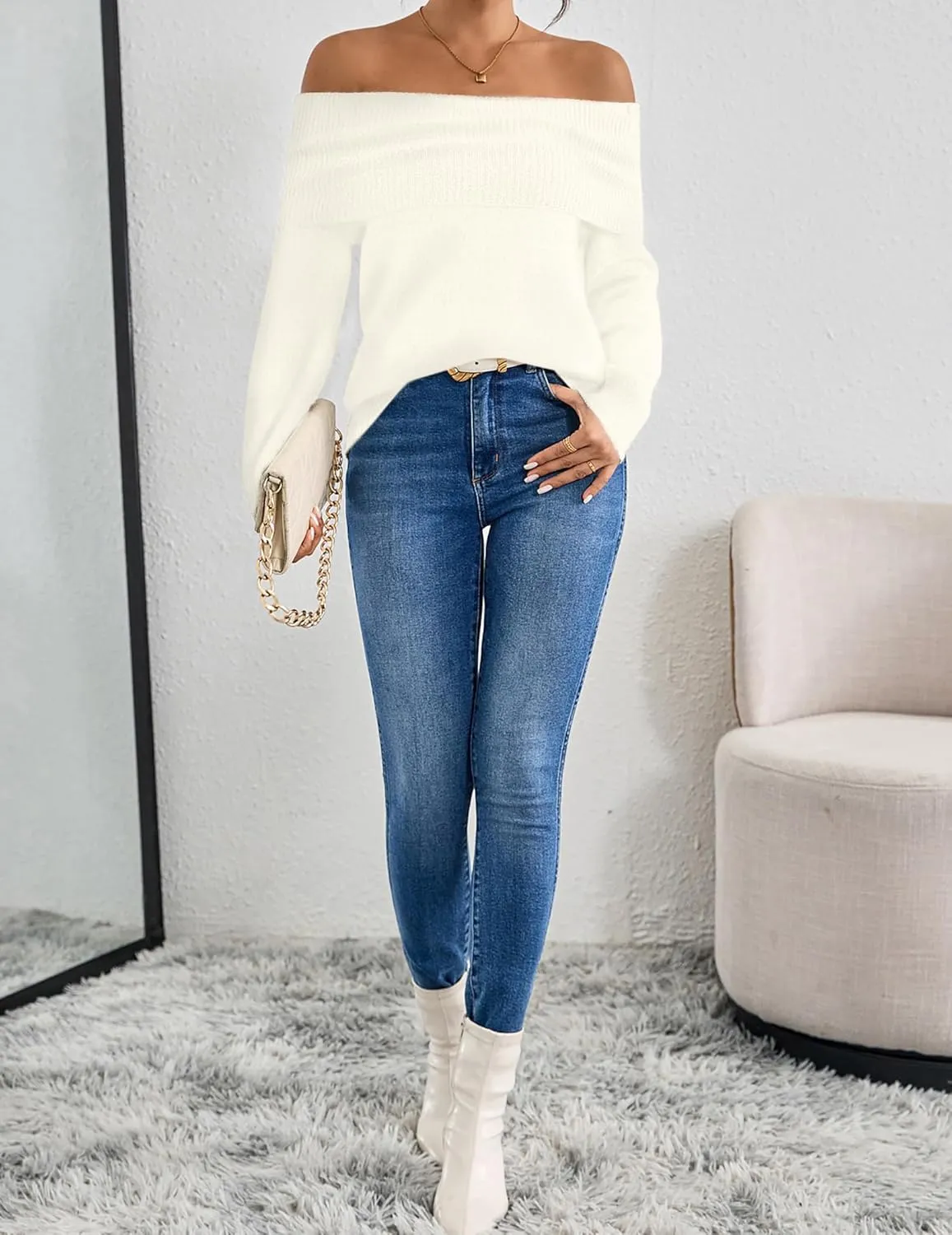 Womens Loose Off The Shoulder Sweater Spring 2025 Trendy Sexy Ladies Dressy Casual Outfits Ribbed Knit Pullover Top