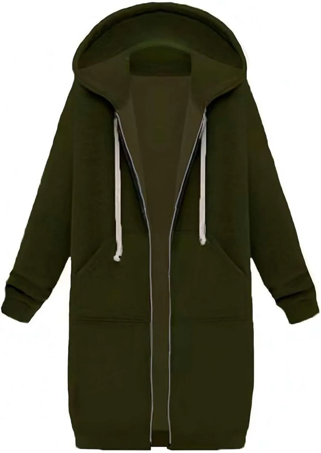 Women's Oversized Long Full Zip Hoodies Winter Warm Sweatshirts Fleece Jacket Fashion Long Sleeve Clothes Pockets