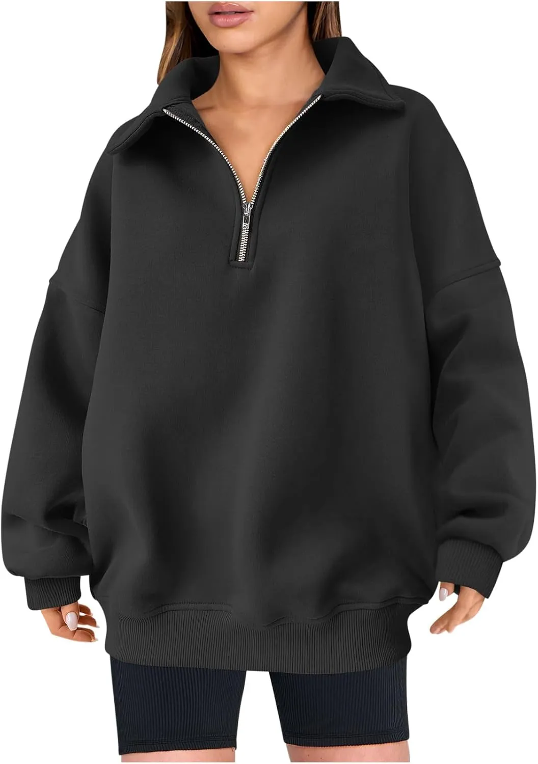 Women's Oversized Quarter Half Zip Hoodies Sweatshirt,Casual V Neck Long Sleeve Pullover Tunic Comfy Basic Tops