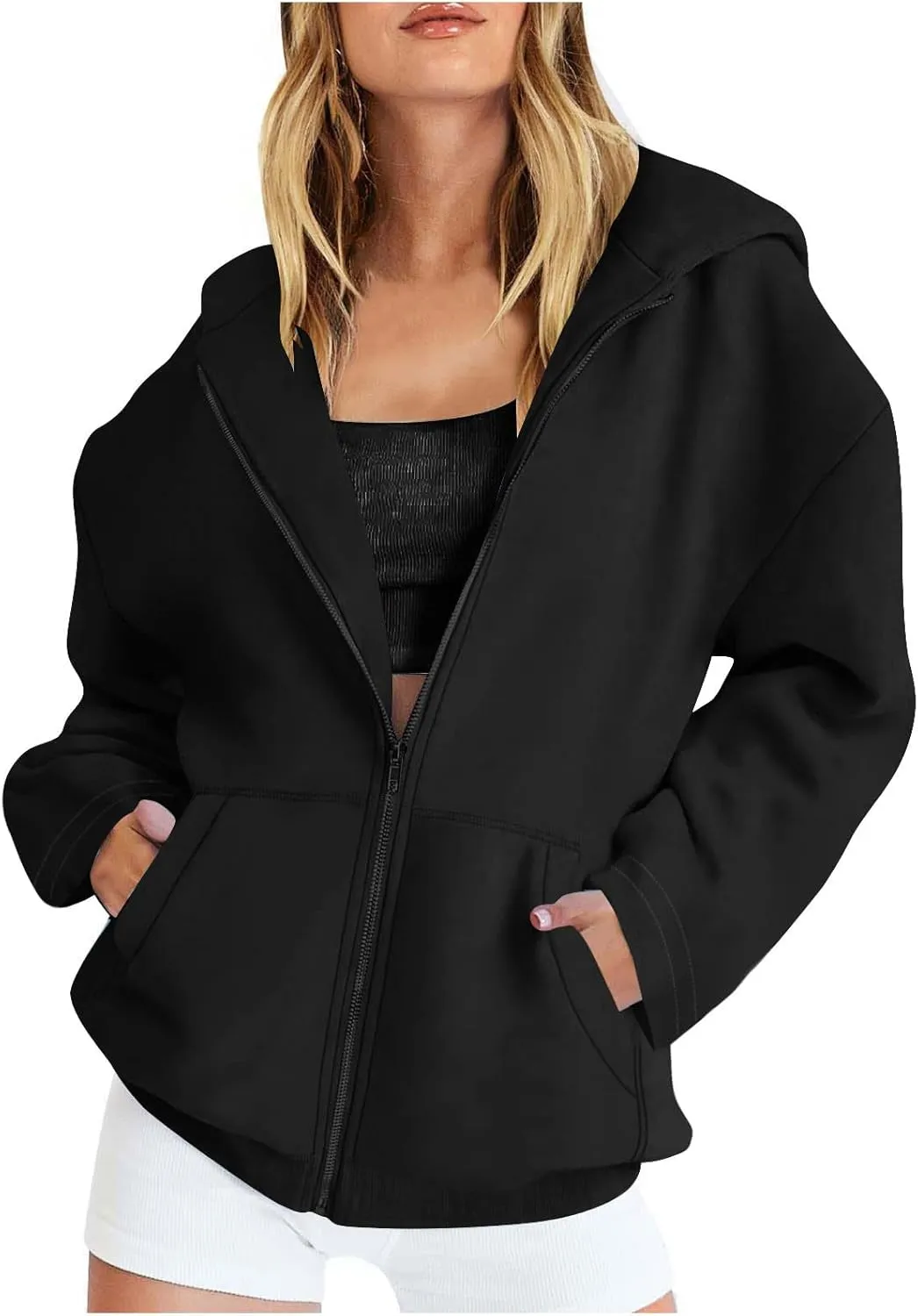 Women's Oversized Zipper V-Neck Hoodies,2024 Casual Fashion Long Sleeve Fleece Sweatshirts,Cute Winter Clothes