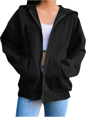 Women's Oversized Zipper V-Neck Hoodies,2024 Casual Fashion Long Sleeve Fleece Sweatshirts,Cute Winter Clothes