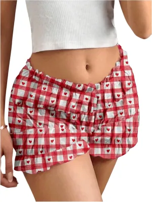 Women's Plaid Low Rise Checkered Bloomer Y2k Mini Ruffle Micro Boxer Shorts