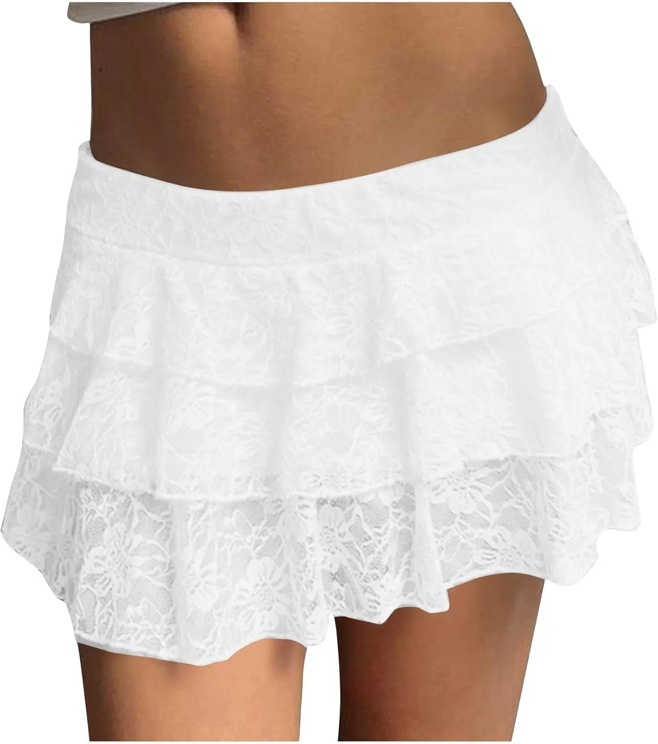 Women's Pleated Mini Skirt Sexy Lace Layered Stacked High Waisted Ruffles Lingerie Short Skirts Lounge Pajama Shorts