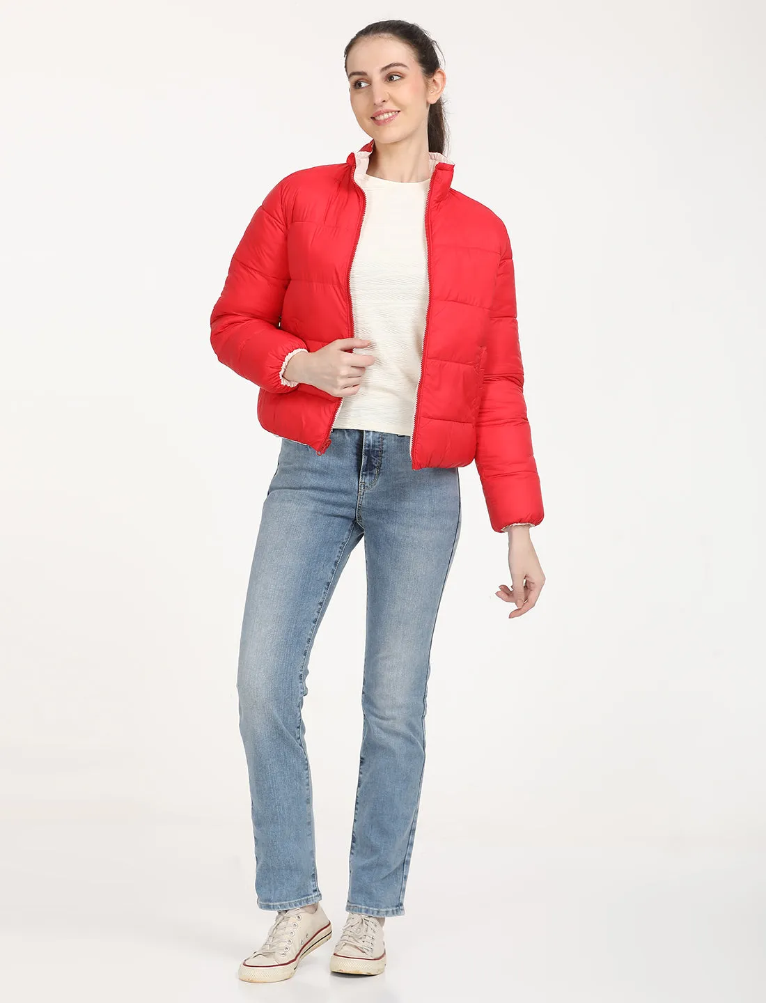 Women's Quilted High Neck Reversible Puffer Jacket