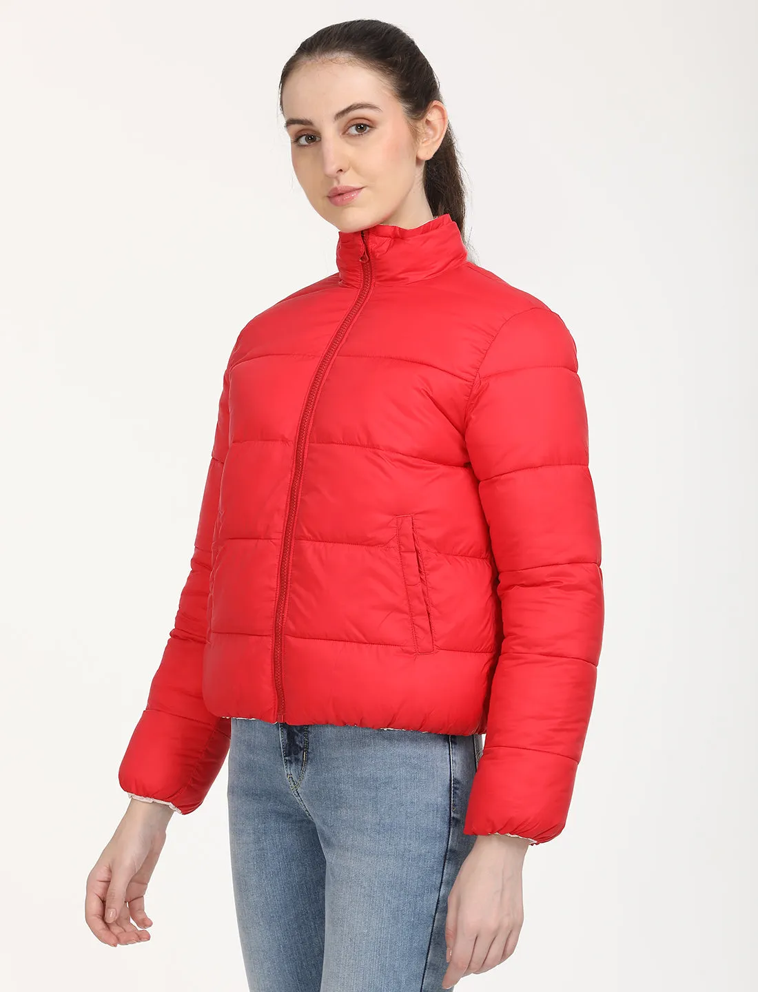 Women's Quilted High Neck Reversible Puffer Jacket