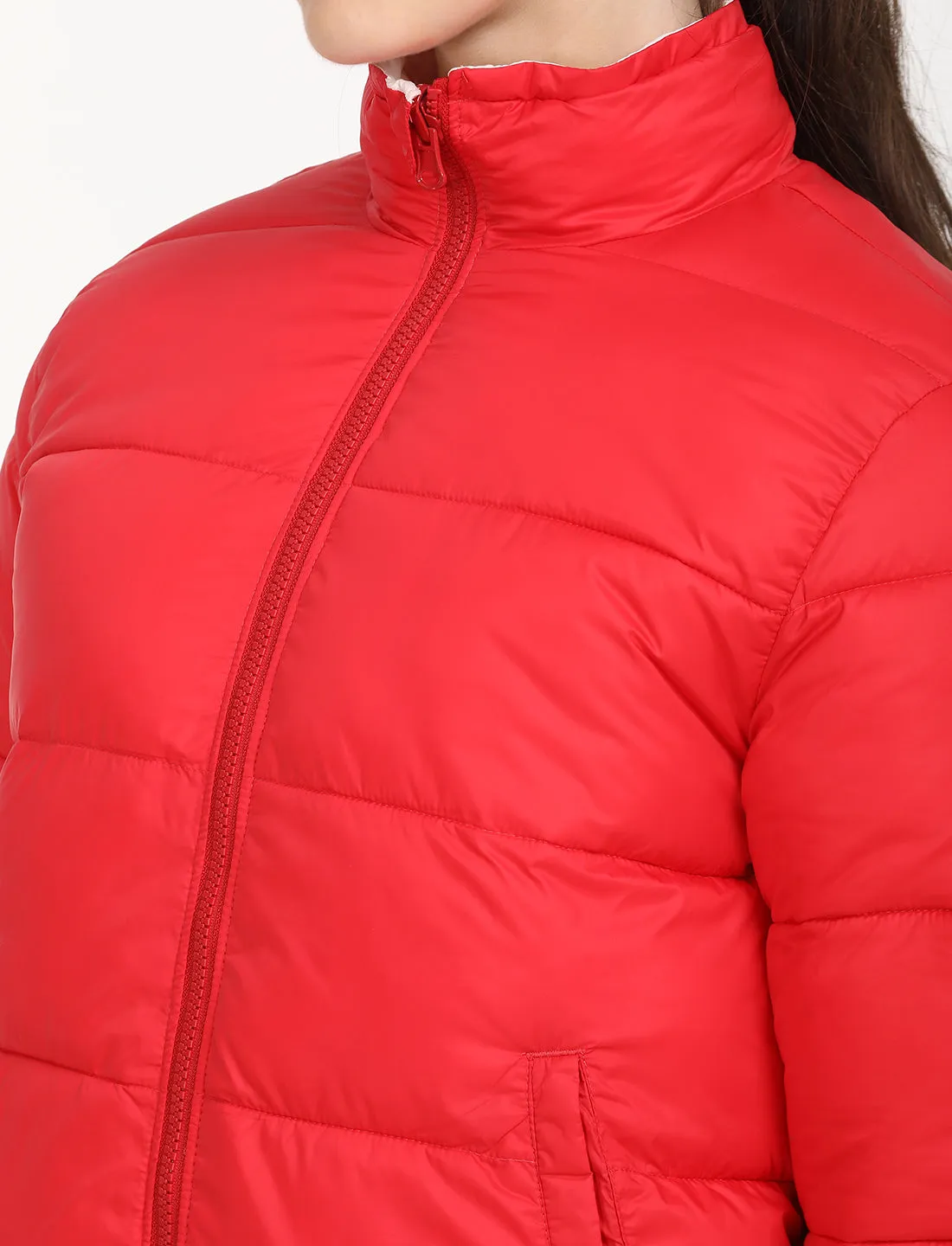 Women's Quilted High Neck Reversible Puffer Jacket
