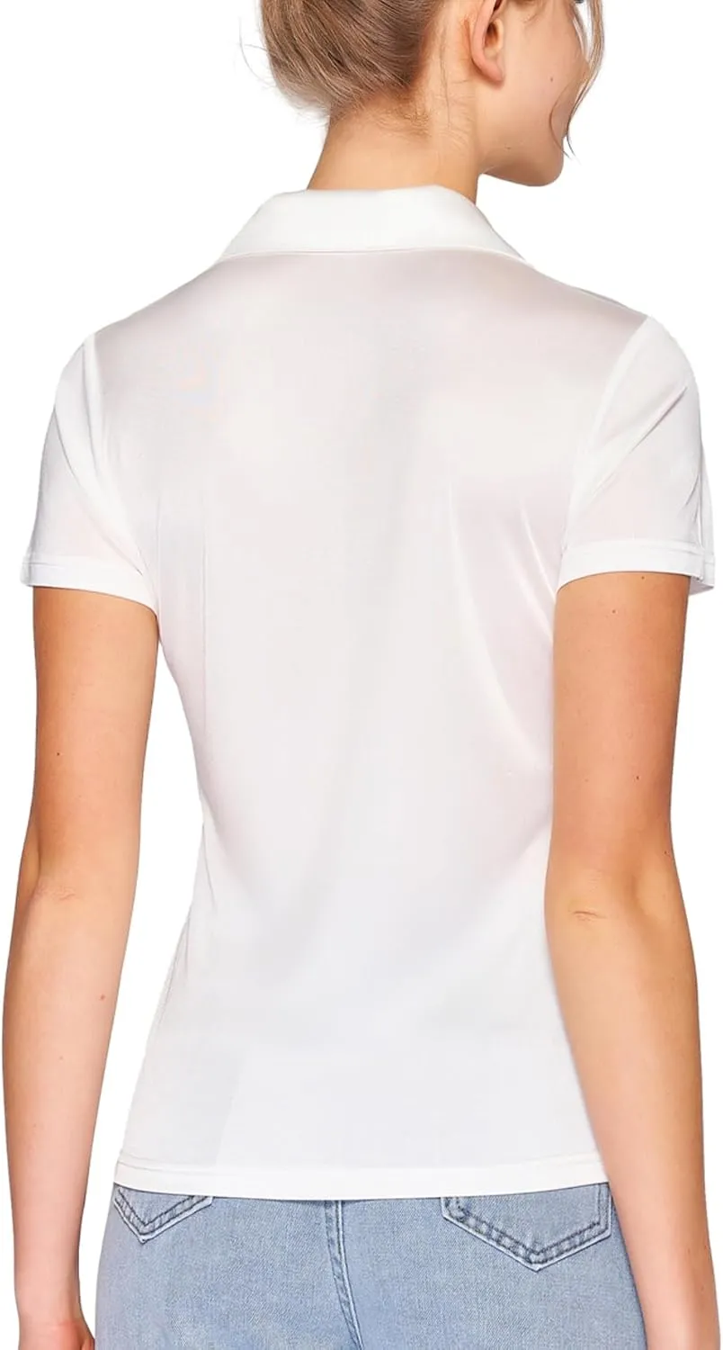 Women's Silk Polo Shirts Collar V Neck Golf Tee Top Short Sleeve Business Casual Tunic Blouses