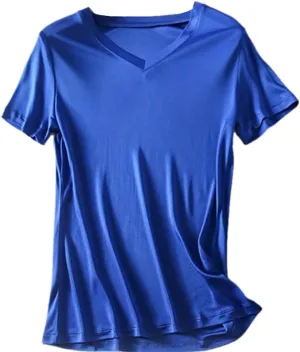 Womens Silk T Shirt Short Sleeve V-Neck Top Undershirt Breathable Mulberry Silk Tee Basic Tops