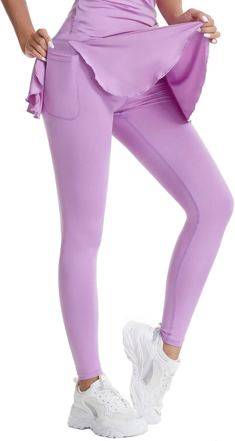 Women's Skirted Leggings Capri Skirt with Pockets Yoga Active Tights Pants Golf Tennis Workout Skort