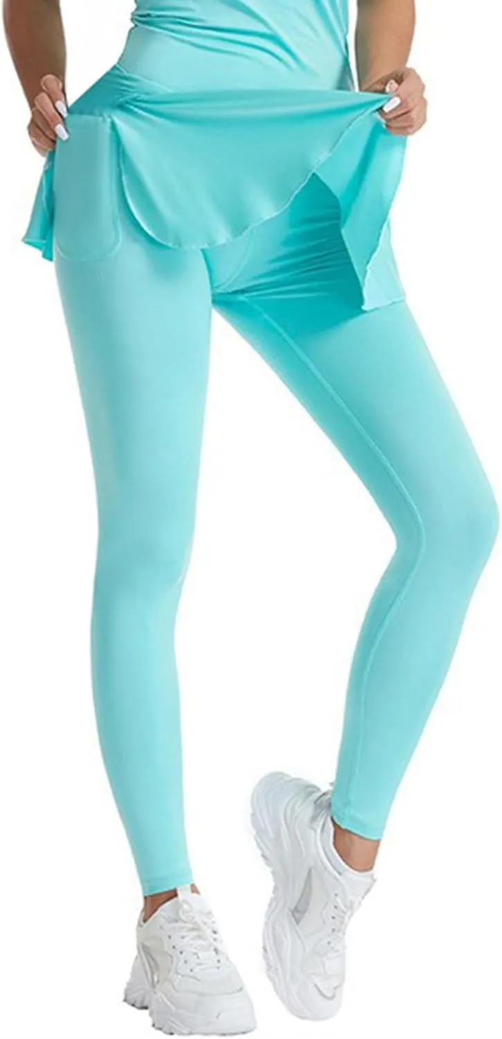 Women's Skirted Leggings Capri Skirt with Pockets Yoga Active Tights Pants Golf Tennis Workout Skort