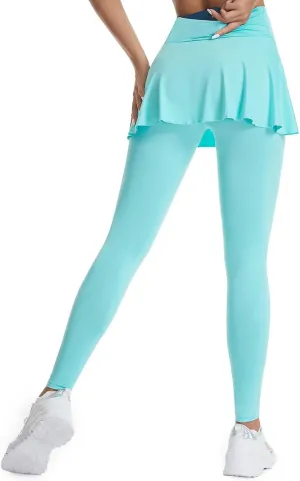 Women's Skirted Leggings Capri Skirt with Pockets Yoga Active Tights Pants Golf Tennis Workout Skort