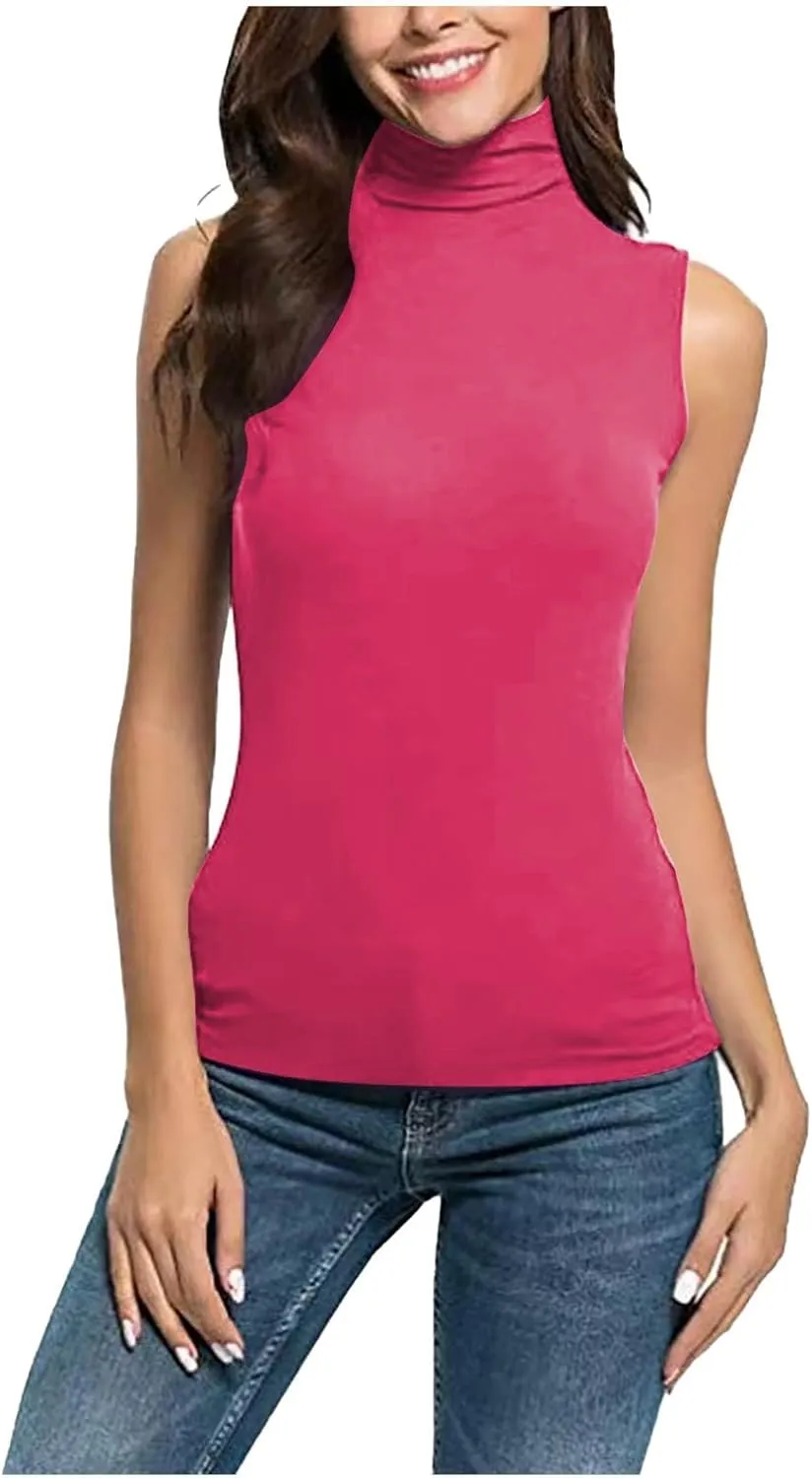 Womens Sleeveless Turtleneck Tops Plus Size Mock High Neck Tank Tops 2025 Slim Fitted Undershirt Basic Layer Tee