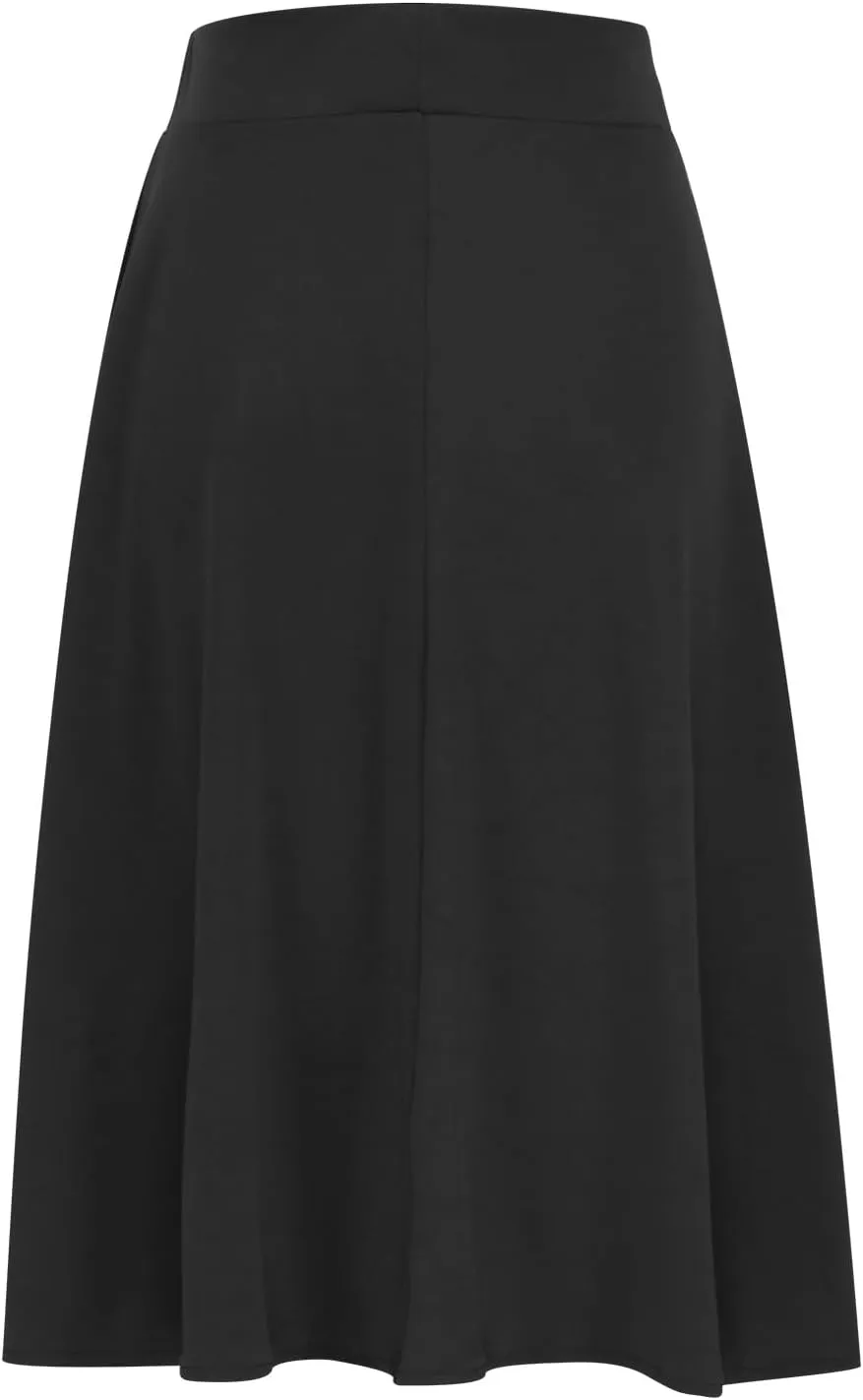 Women's Solid Color A-Line Skirts Elastic High Waist Flare Work Midi Skirts Knee Length Stretchy Skirts Dress