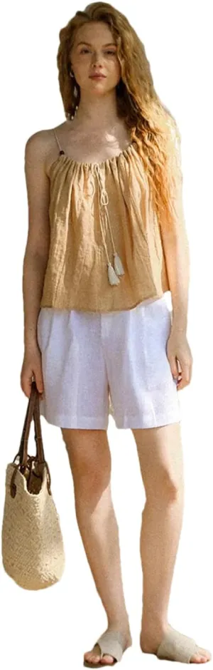 Women's Solid Vintage Backless Camisole Top Casual Resort Style Short Vest Tops