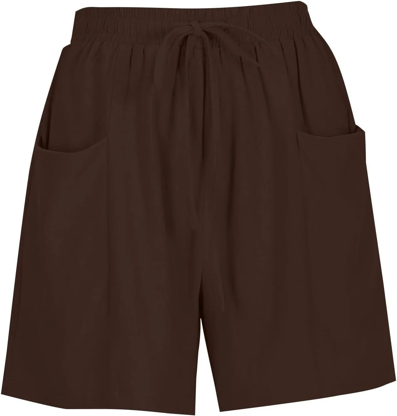 Women's Summer Linen High Elastic Waist Drawstring Solid Color Casual Loose Fit Beach Shorts with Pockets