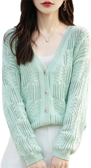 Women's Sweater Cotton Knitted Cardigan Fashion Large Coat Long Sleeved Solid Color Tops
