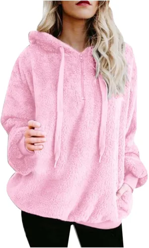 Womens Sweateshirt Oversized Pullover Hoodie Fuzzy Fleece Sweatshirt Fluffy Coat Winter Warm Coat Outwear with Pocket