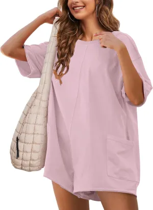 Womens T Shirt Romper Hot Shot Tee Romper for Summer Casual Short Sleeve Oversized Athletic Workout Outfits