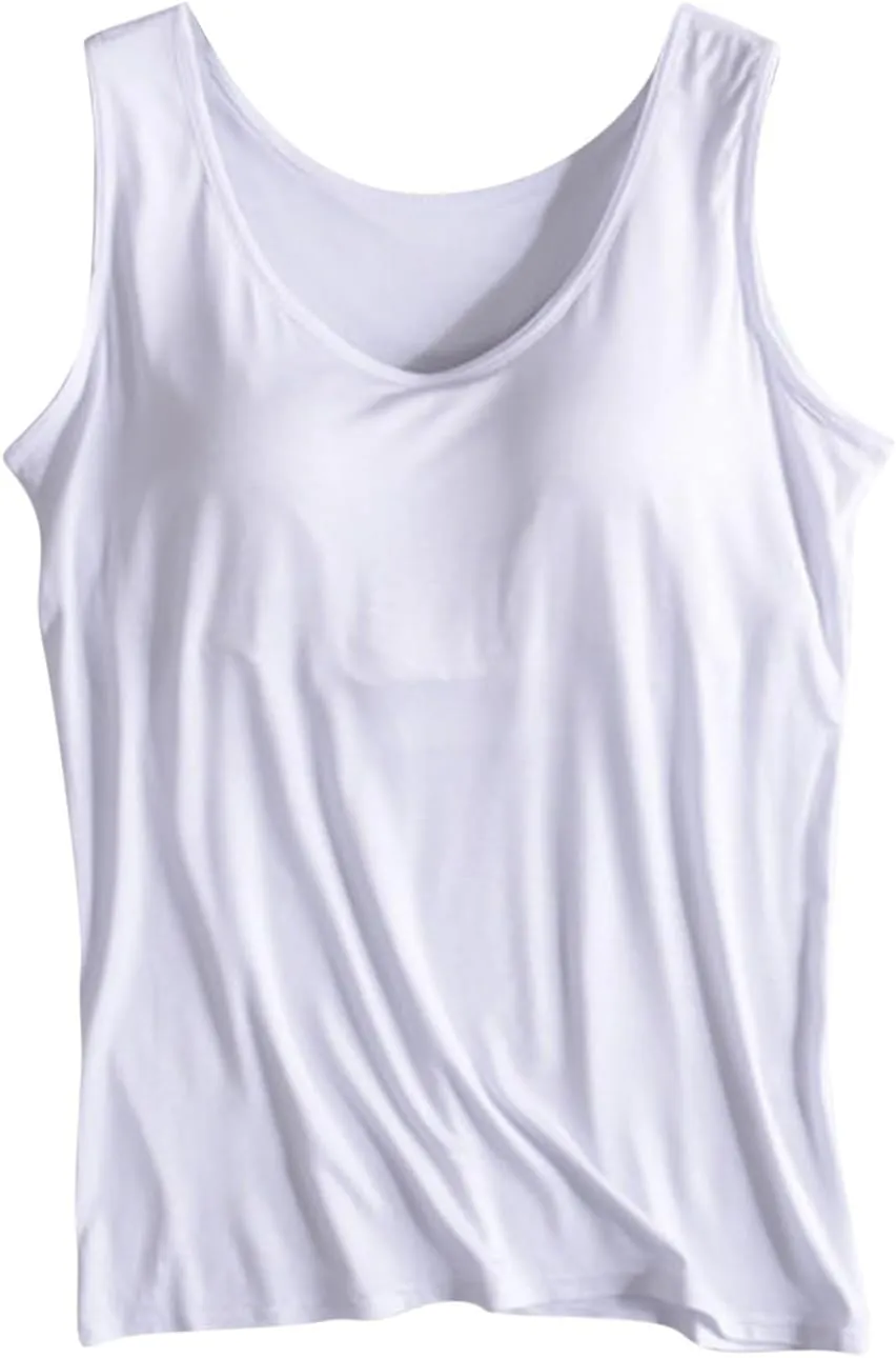 Womens Tank Tops with Built in Bra Padded Loose Sleeveless Shirts Comfy Soft Camisole Summer Lightweight Tops