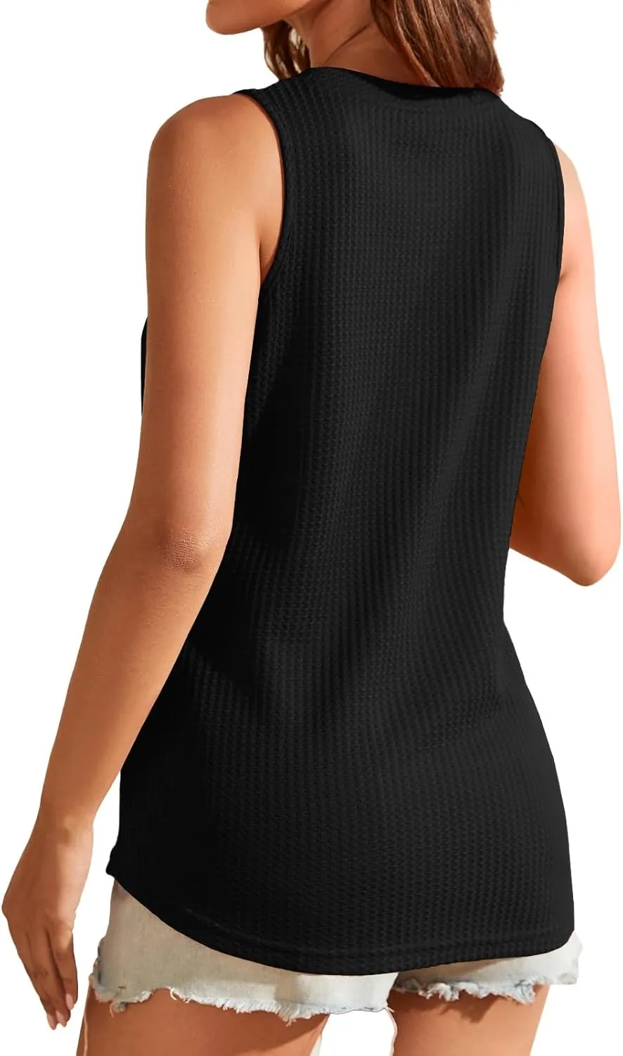 Womens Tops Crewneck Waffle Knit Flowy Loose Fit Tank Top Sleeveless Summer Shirts
