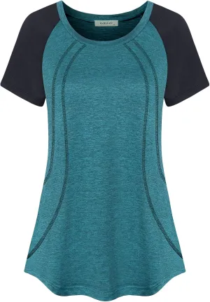 Womens Workout Shirts Fashion Casual Raglan Short Sleeve Yoga Gym Athletic Tops