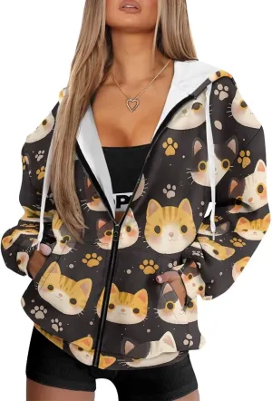 Womens Zip Up Hoodies Long Sleeve Sweatshirts Casual Oversized Fall Outfits Drop Shoulder Outdoor Sweatshirt with Pockets