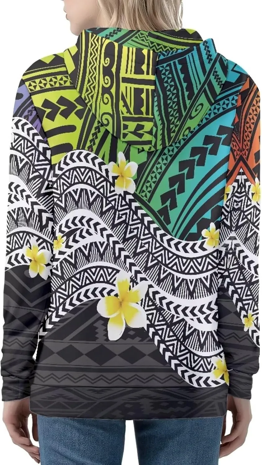 Women's Zip Up Samoa Tapa Polynesian Tribal Hoodies Jacket Samoan Puletasi Drawstring Long Sleeve Sweatshirt