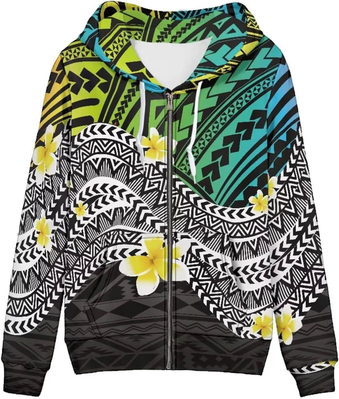 Women's Zip Up Samoa Tapa Polynesian Tribal Hoodies Jacket Samoan Puletasi Drawstring Long Sleeve Sweatshirt