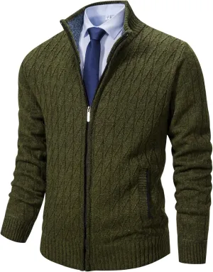 XinYangNi Men's Cardigan Sweaters Knit Zipper Casual Slim Fit Stand Collar with Full Zip and Pockets
