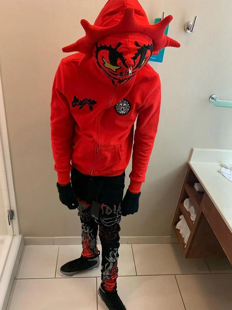 Y2K Skeleton Oversized Full Zip Up Hoodie Women Rhinestone Skull Graphic Sweatshirt E-Girl Streetwear