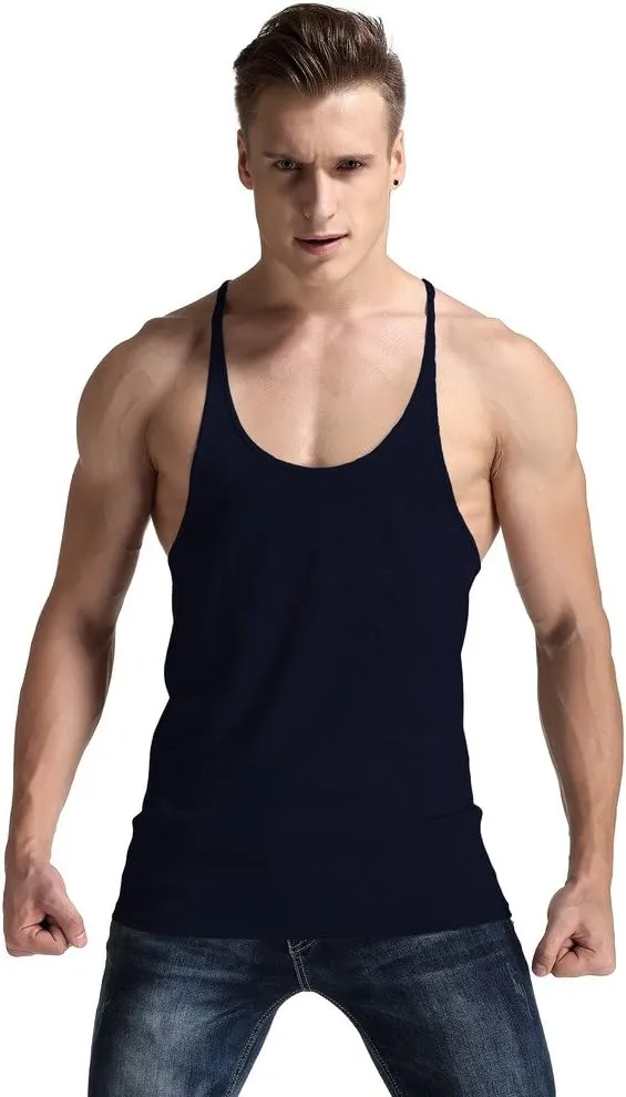 YAKER Men's Fitness Gym Tank Top Singlet Bodybuilding Stringers Sleeveless Muscle Shirt