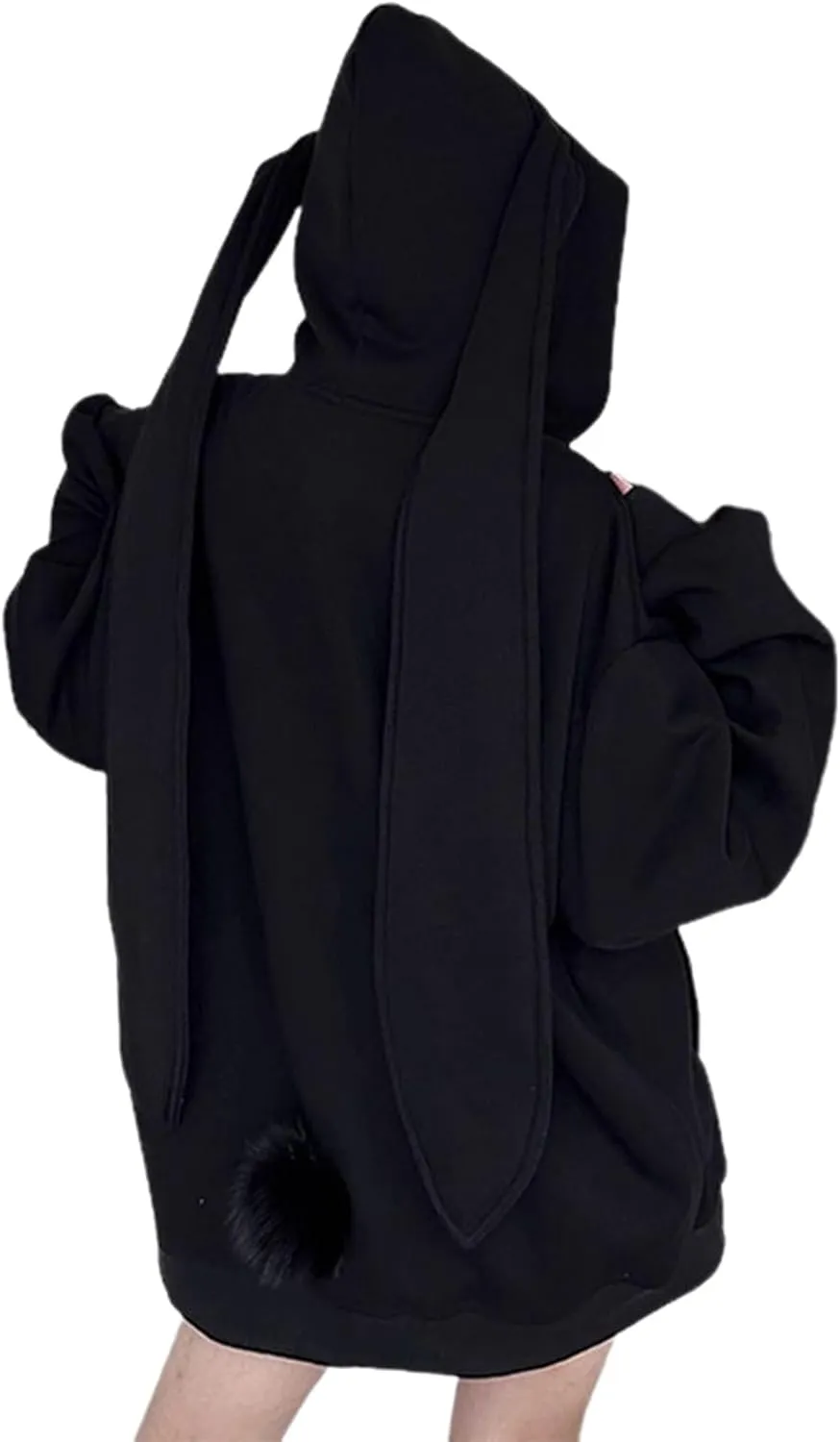 YEMOCILE Womens Kawaii Bunny Ear Oversized Hoodie Zip Up Long Sleeve Rabbit Hooded Sweatshirt