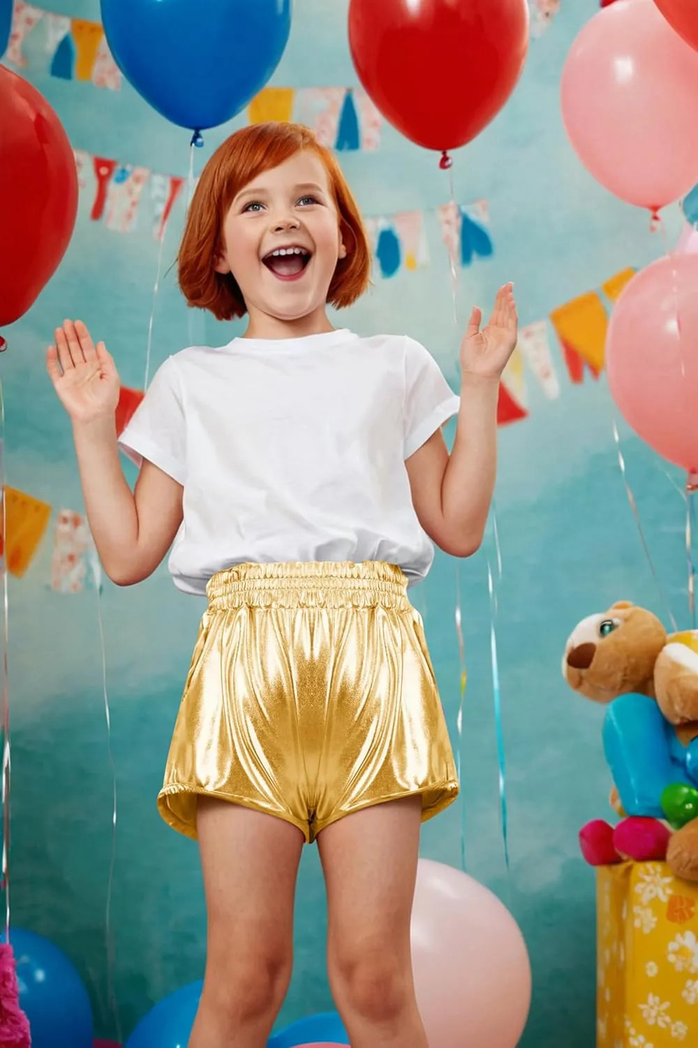 YgneeDom Girls Metallic Shorts Shiny Dance Hot Pants Sparkly Athletic Shorts 80s Outfits Pants for Kids