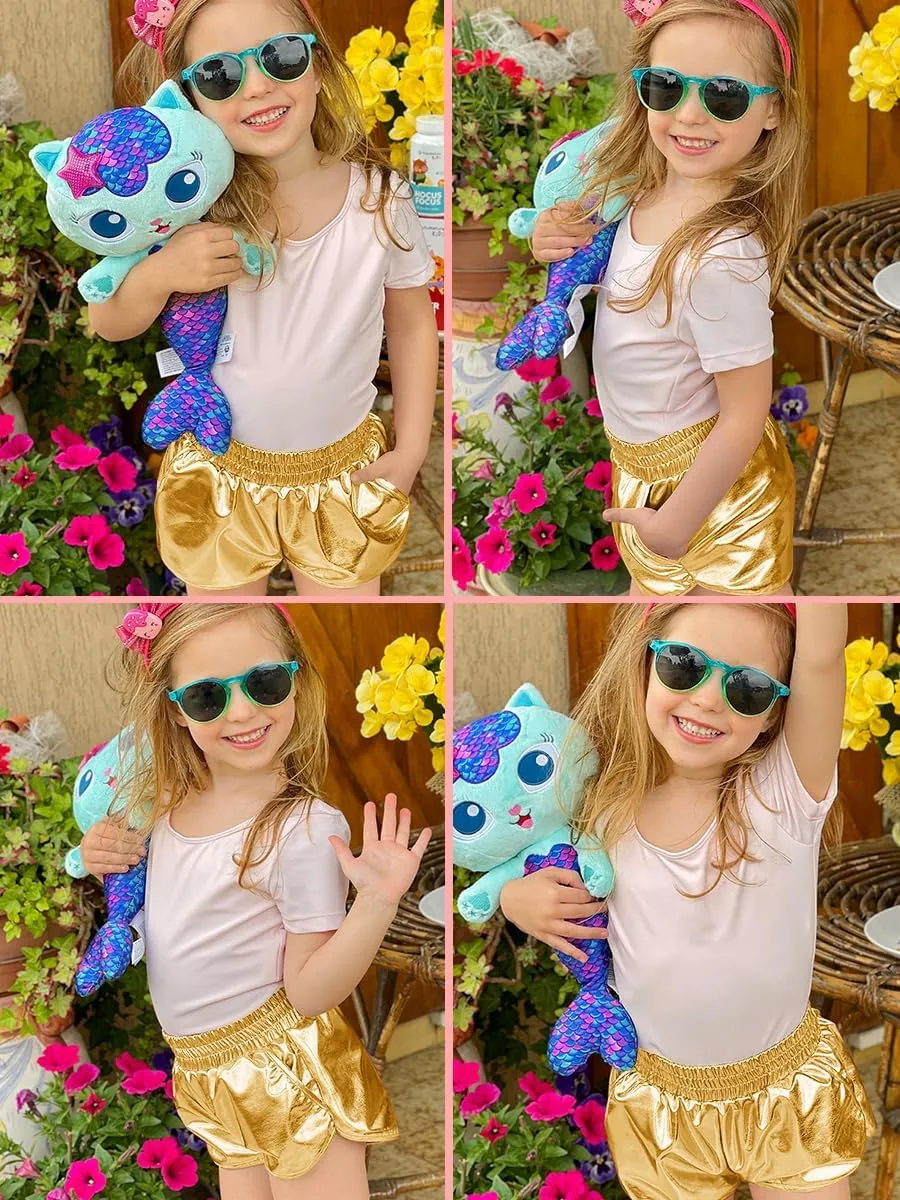 YgneeDom Girls Metallic Shorts Shiny Dance Hot Pants Sparkly Athletic Shorts 80s Outfits Pants for Kids