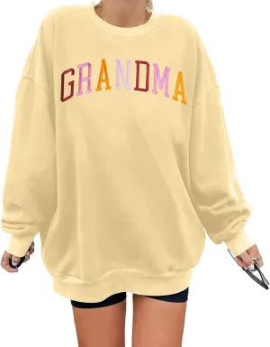 YI XIANG RAN Grandma Sweatshirt for Women - Embroidered Long Sleeve Pullover Top, Oversized
