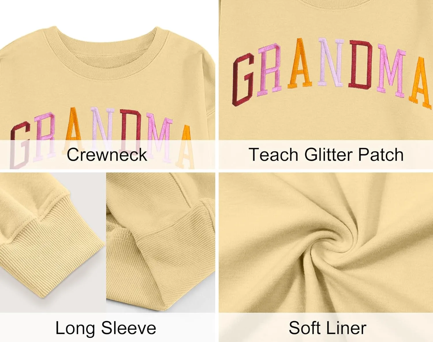 YI XIANG RAN Grandma Sweatshirt for Women - Embroidered Long Sleeve Pullover Top, Oversized