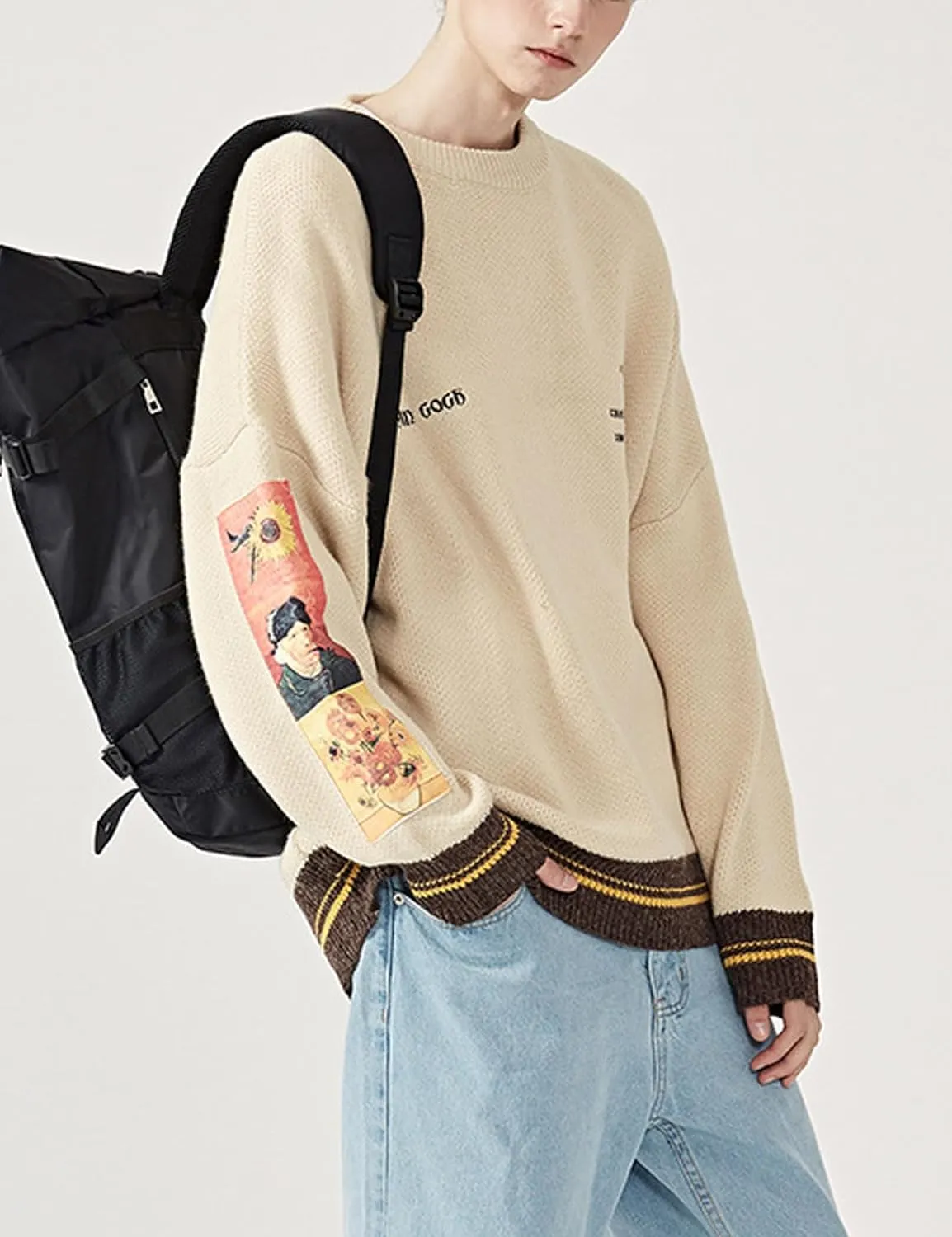Yimoon Mens Van Gogh Graphic Sweaters Unisex Oversized Casual Knitted Long Sleeve Pullover Jumper Tops