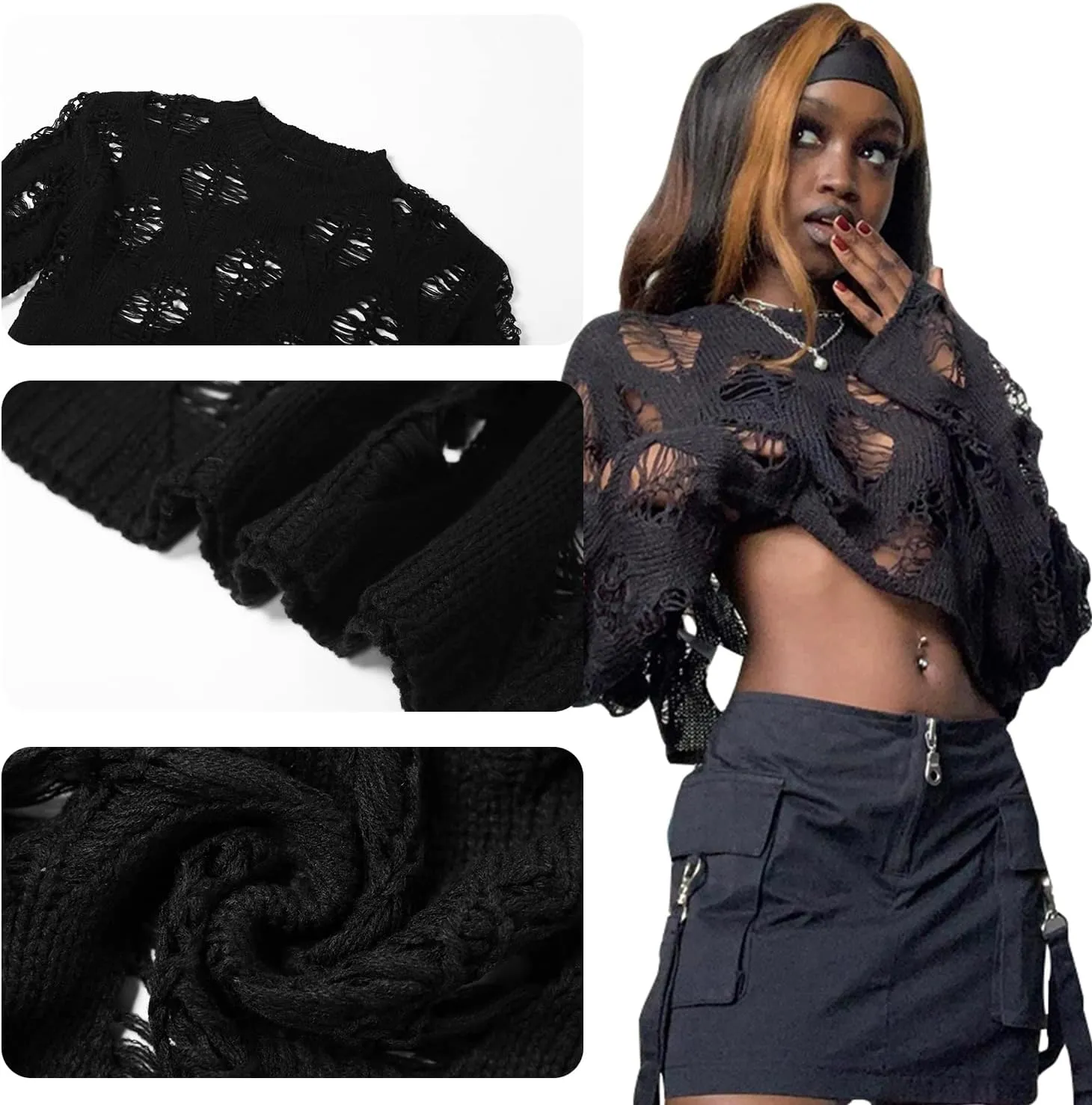 Ypser Women's Y2K Patchwork Crochet Shrug Sweater Open Front Long Sleeve Knitted Bolero Top