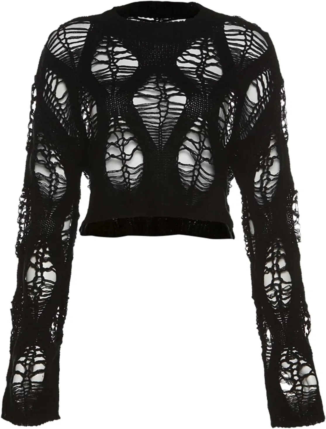 Ypser Women's Y2K Patchwork Crochet Shrug Sweater Open Front Long Sleeve Knitted Bolero Top