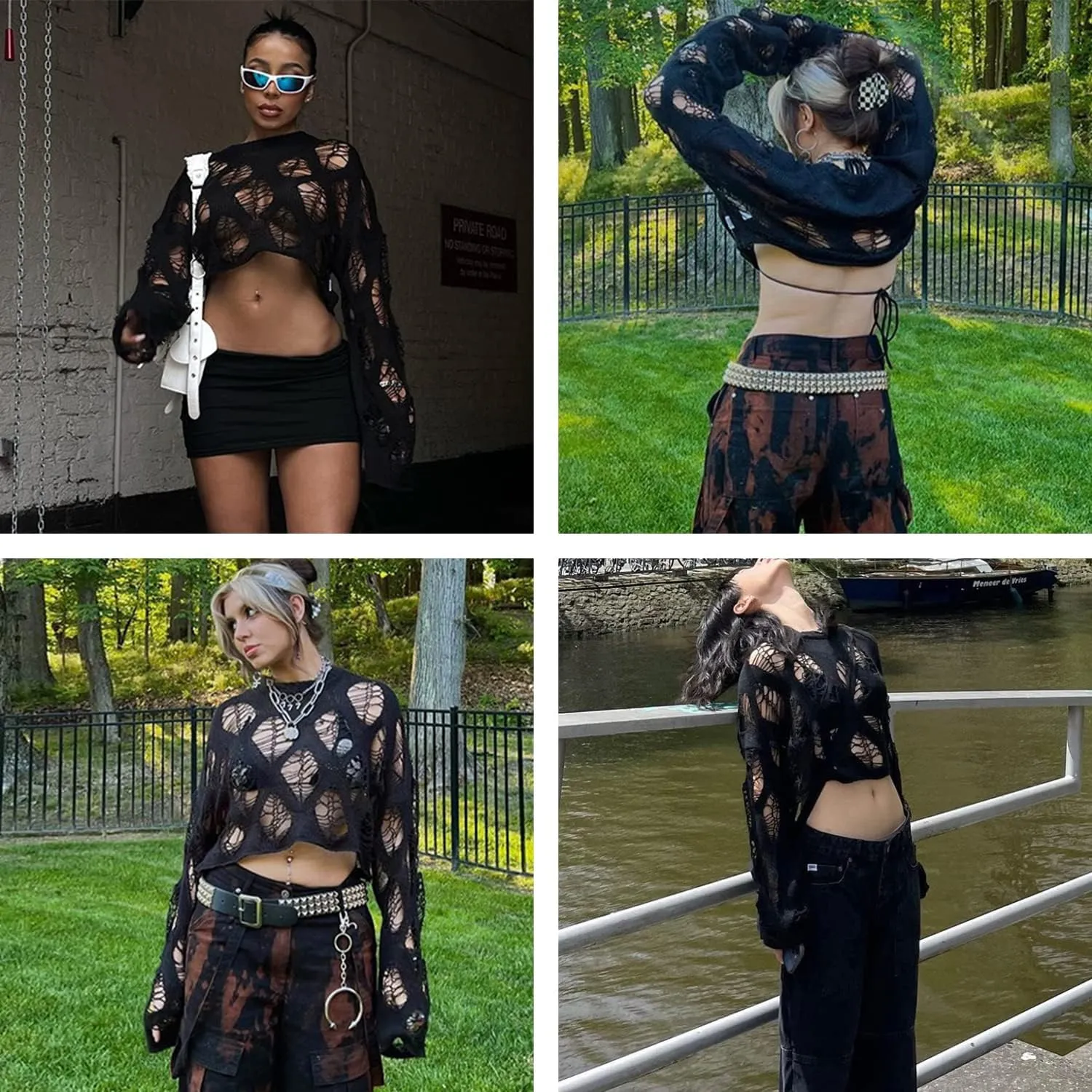 Ypser Women's Y2K Patchwork Crochet Shrug Sweater Open Front Long Sleeve Knitted Bolero Top
