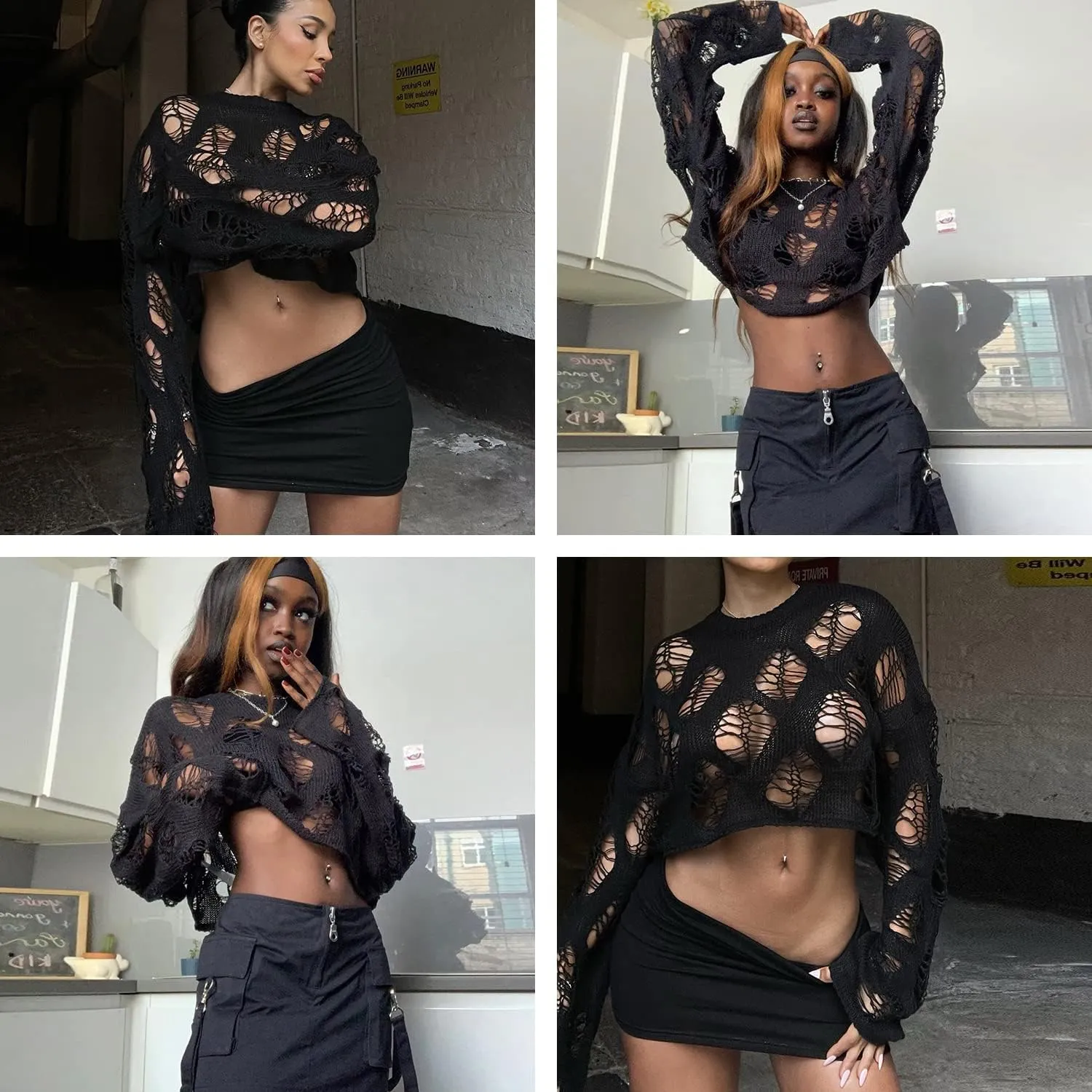 Ypser Women's Y2K Patchwork Crochet Shrug Sweater Open Front Long Sleeve Knitted Bolero Top
