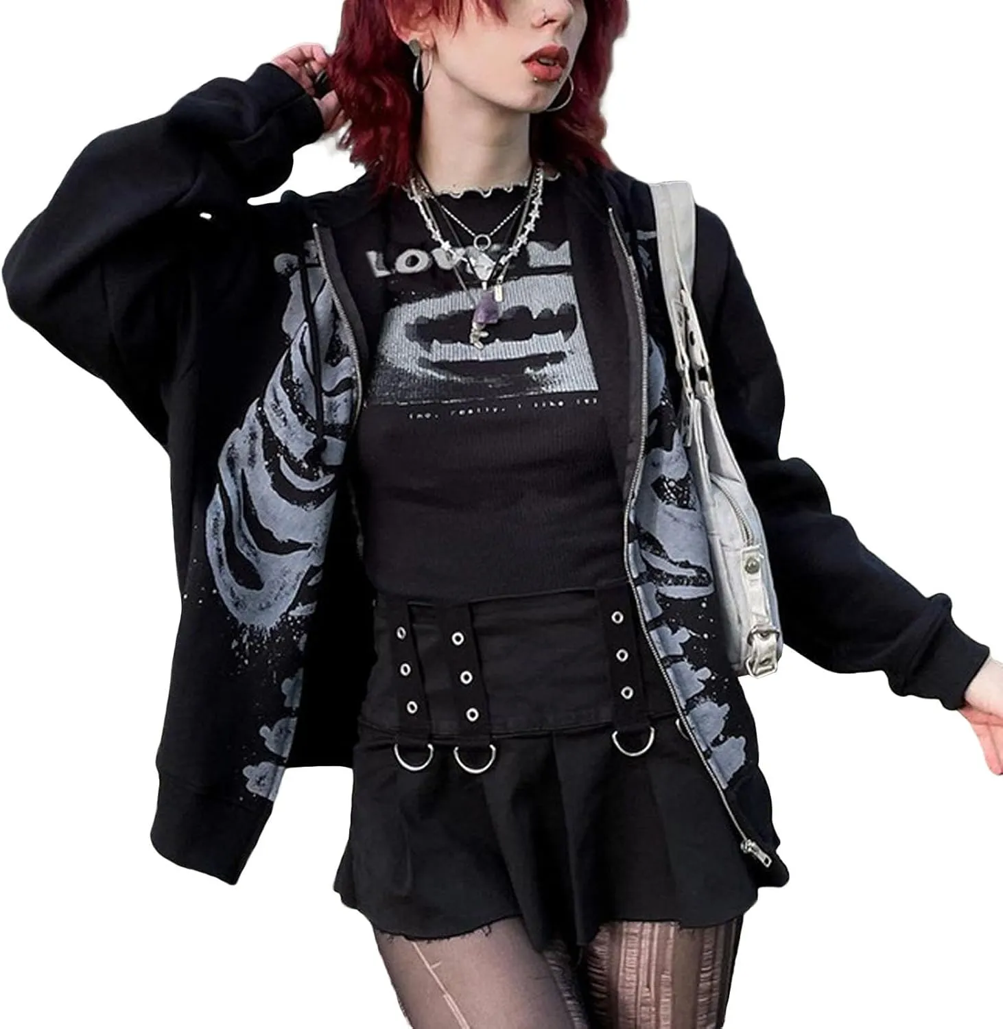 Yuemengxuan Womens Y2K Zipper Hoodie Long Sleeve Sweatshirt Harajuku Punk Grunge Tops Oversized Vintage Streetwear