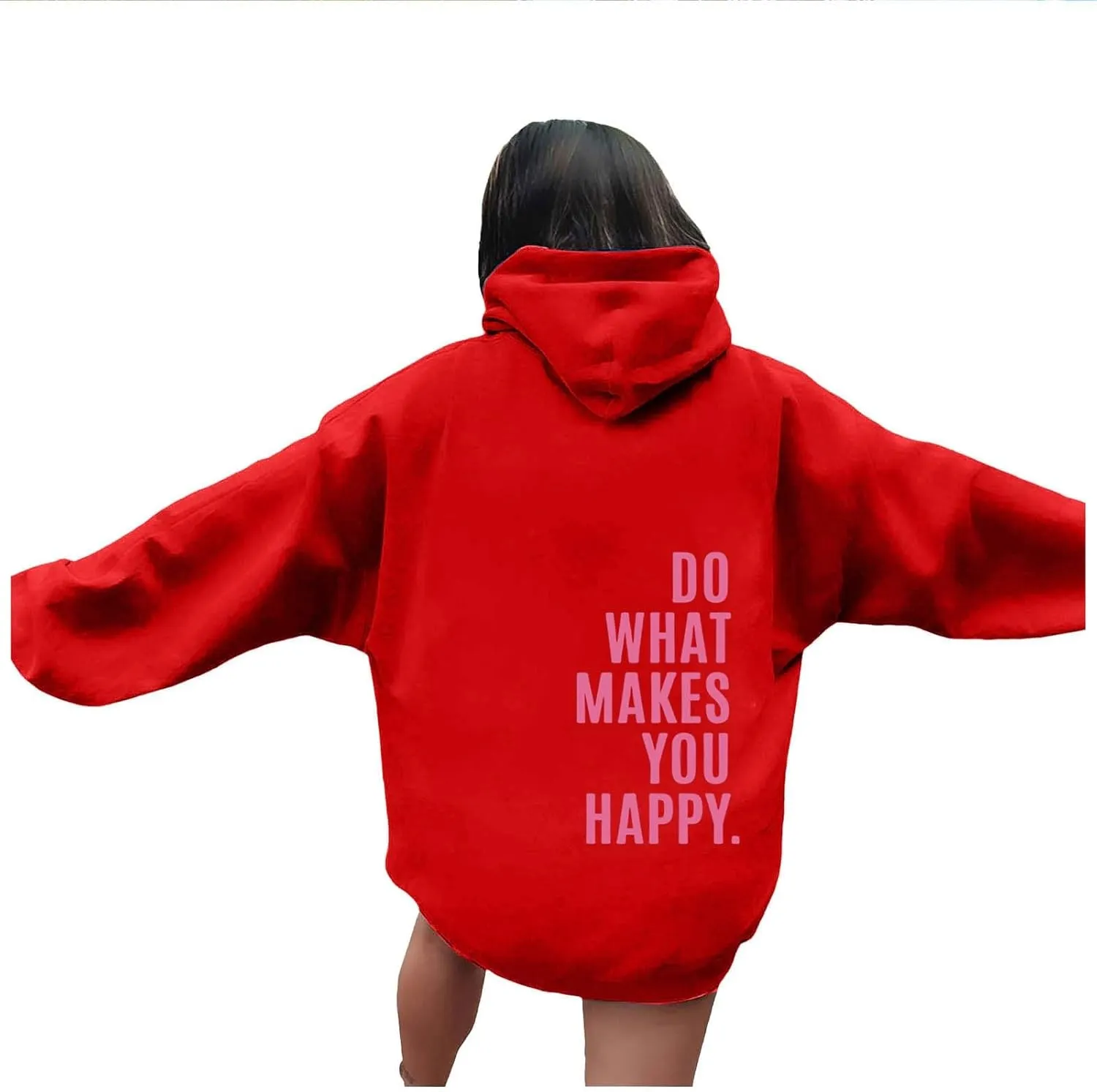 YUHGODO Women Oversized Hoodie Long Sleeve Letter Print Casual Drawstring Cute Preppy Pullover Sweatshirts for Teen Girls