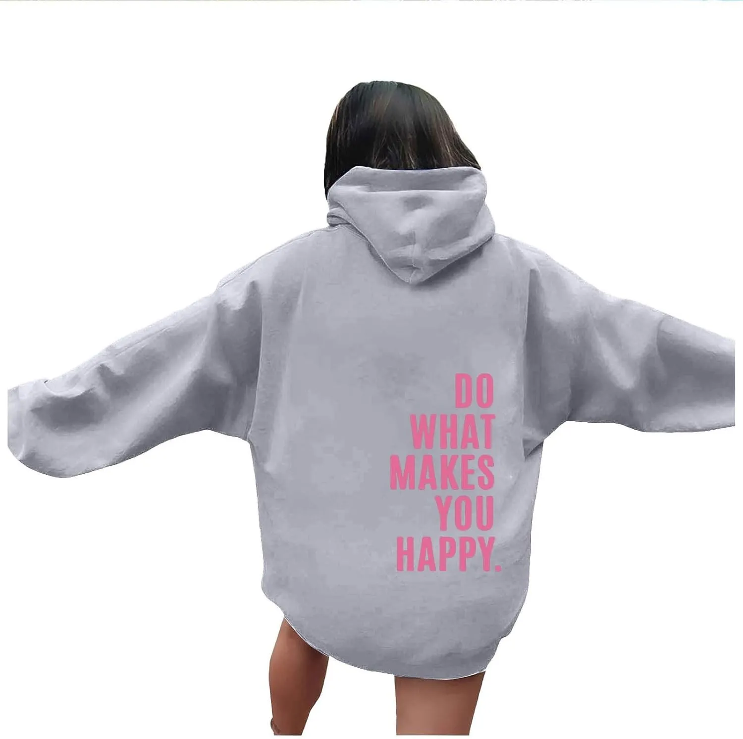 YUHGODO Women Oversized Hoodie Long Sleeve Letter Print Casual Drawstring Cute Preppy Pullover Sweatshirts for Teen Girls