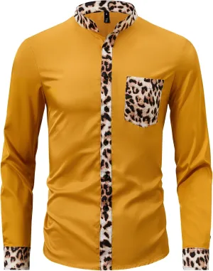 ZAFUL Men's African Shirt Hipster Tribal Graphic Patchwork Slim Fit Tee Long Sleeve Button Down Mandarin Collar Shirts